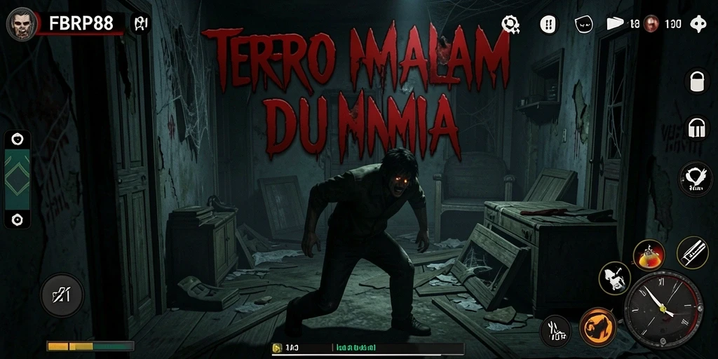 Screenshot gameplay FBRP88 menampilkan suasana mencekam dan monster mengerikan.