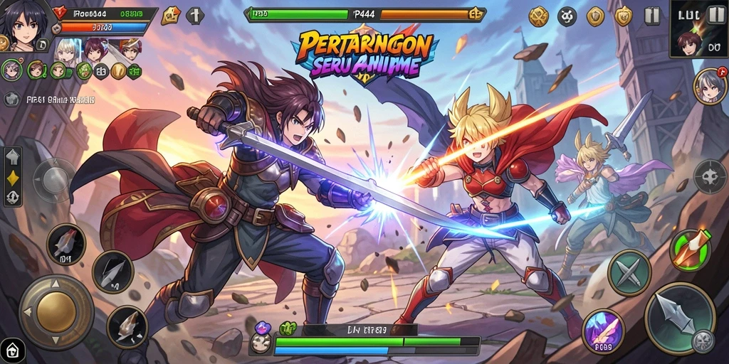 Tampilan gameplay PP444 dengan karakter anime yang dinamis.